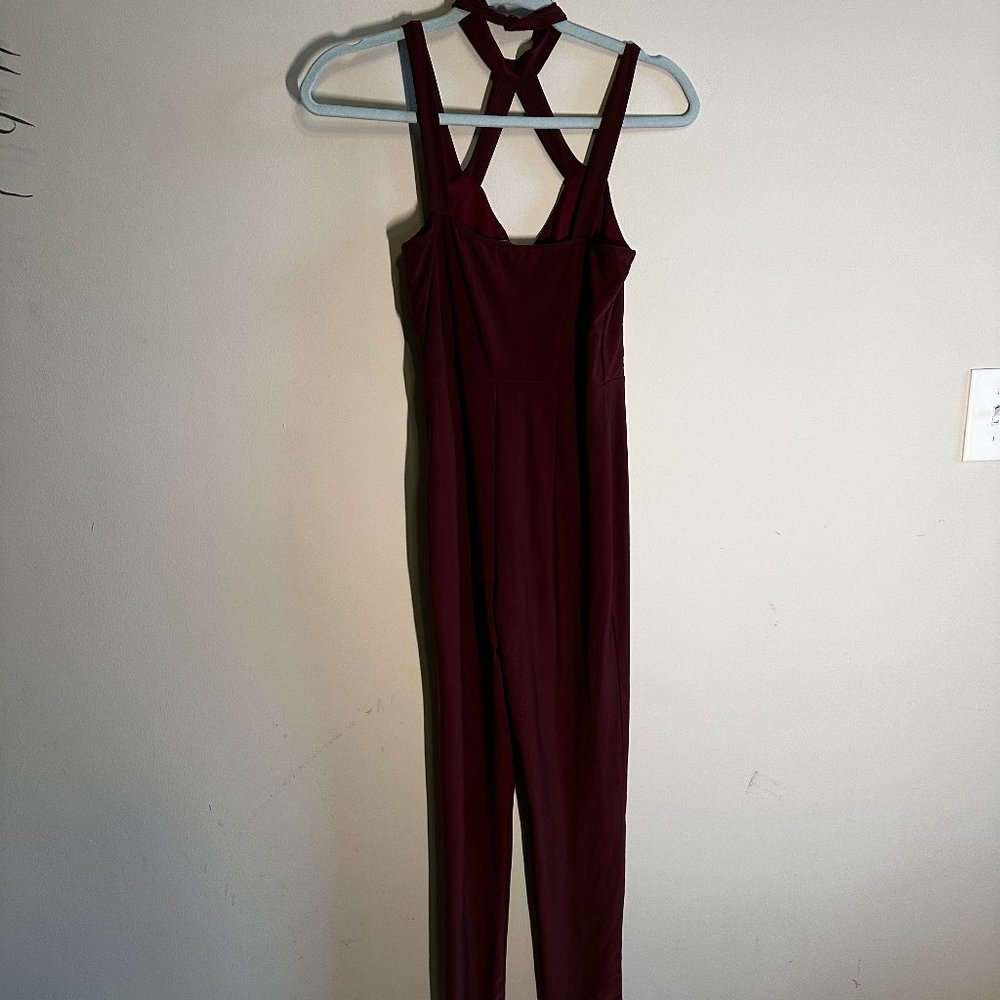 Charolette Russe Maroon Jumpsuit Criss Cross